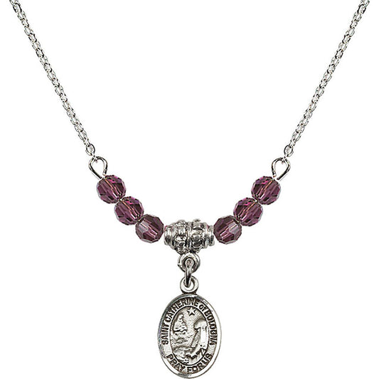 Sterling Silver Saint Catherine of Bologna Birthstone Necklace with Amethyst Beads - 9354