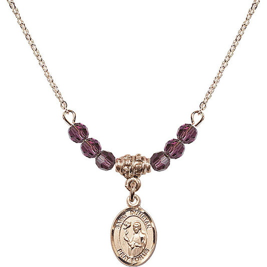 14kt Gold Filled Saint Dunstan Birthstone Necklace with Amethyst Beads - 9355
