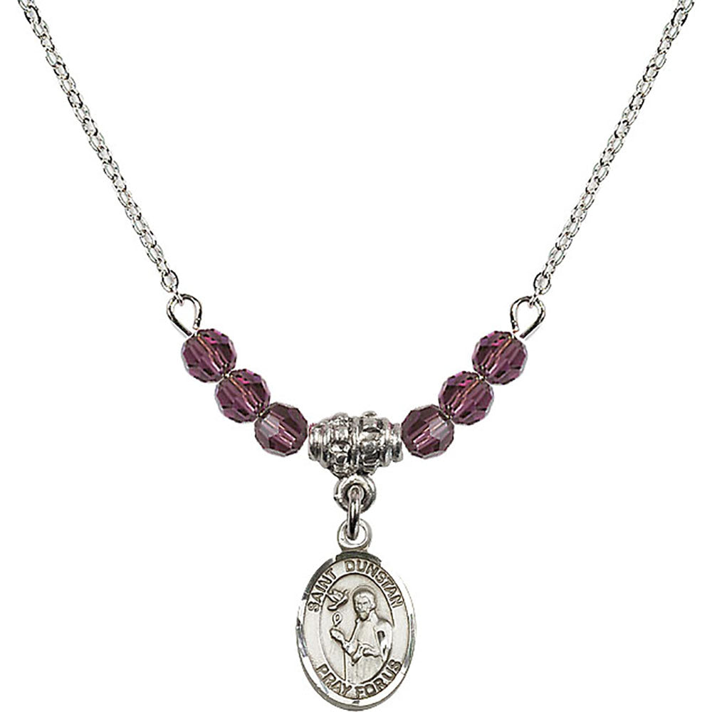 Sterling Silver Saint Dunstan Birthstone Necklace with Amethyst Beads - 9355