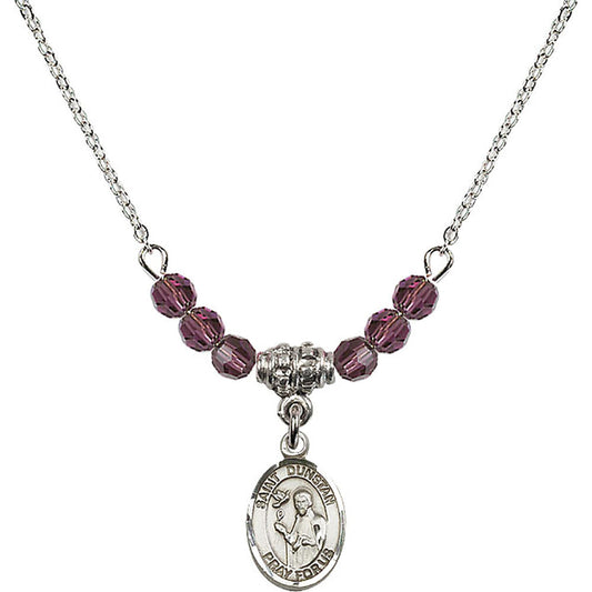 Sterling Silver Saint Dunstan Birthstone Necklace with Amethyst Beads - 9355