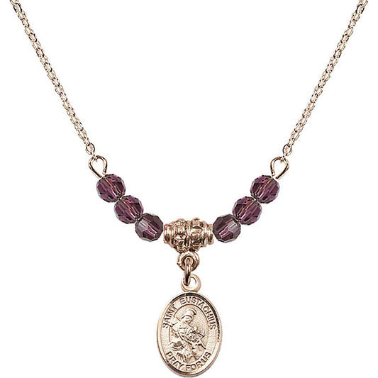 14kt Gold Filled Saint Eustachius Birthstone Necklace with Amethyst Beads - 9356