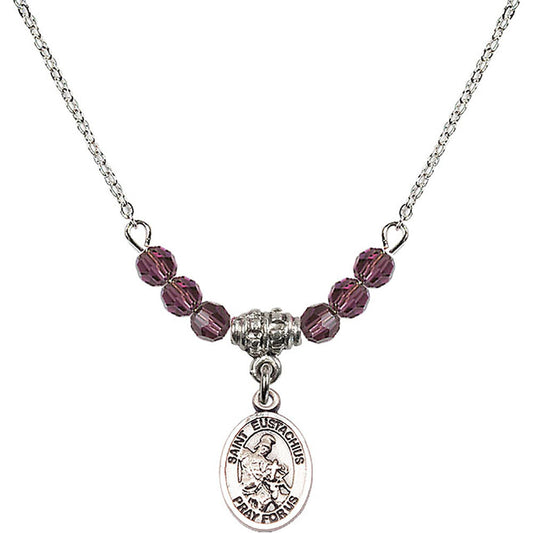 Sterling Silver Saint Eustachius Birthstone Necklace with Amethyst Beads - 9356