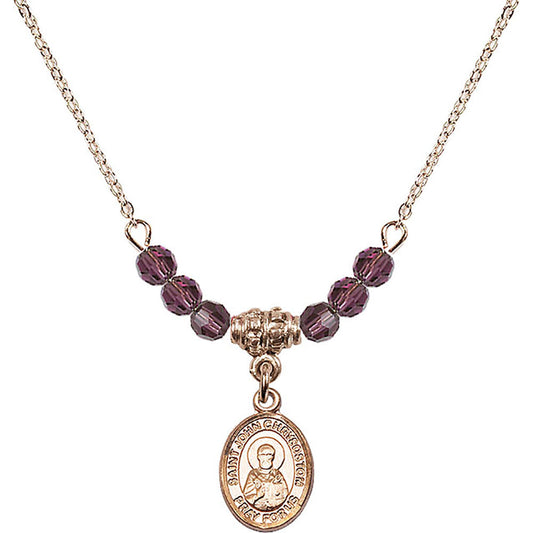 14kt Gold Filled Saint John Chrysostom Birthstone Necklace with Amethyst Beads - 9357