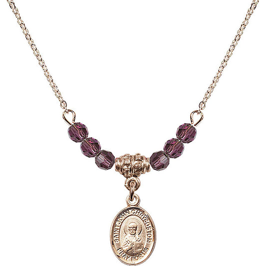 14kt Gold Filled Saint John Licci Birthstone Necklace with Amethyst Beads - 9358