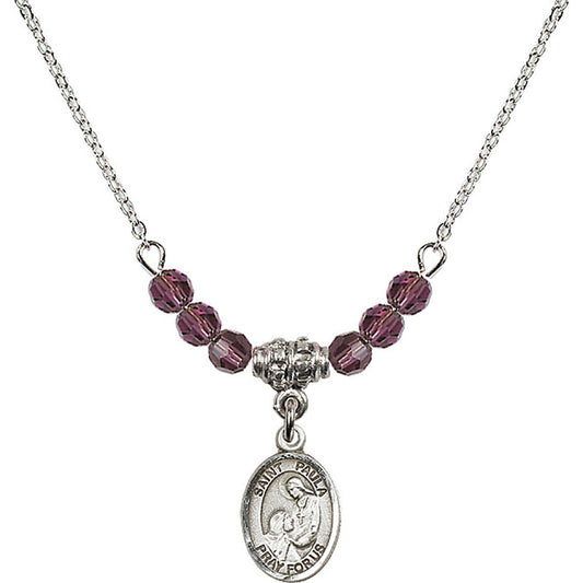 Sterling Silver Saint Paula Birthstone Necklace with Amethyst Beads - 9359