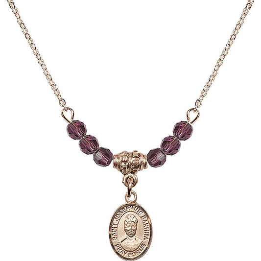 14kt Gold Filled Saint Josephine Bakhita Birthstone Necklace with Amethyst Beads - 9360