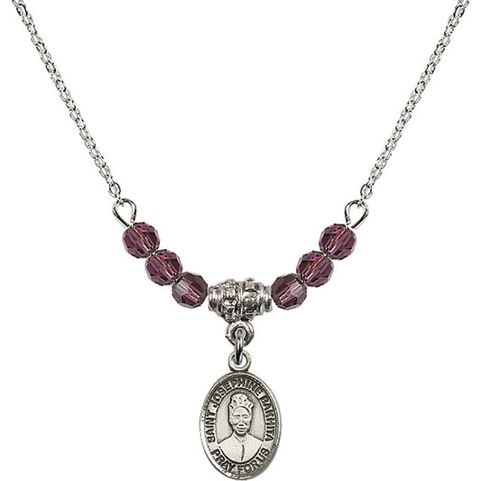 Sterling Silver Saint Josephine Bakhita Birthstone Necklace with Amethyst Beads - 9360
