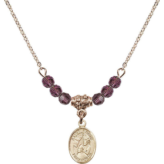 14kt Gold Filled Saint Edwin Birthstone Necklace with Amethyst Beads - 9361