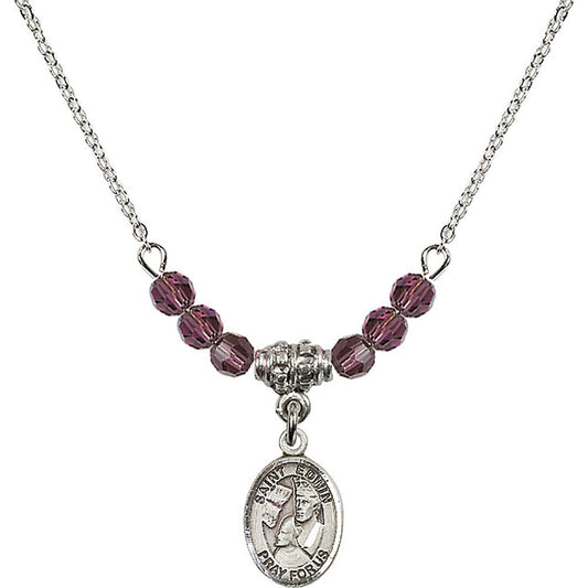 Sterling Silver Saint Edwin Birthstone Necklace with Amethyst Beads - 9361