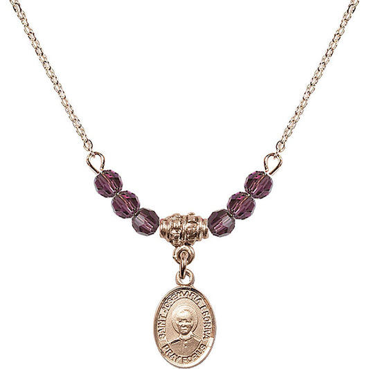 14kt Gold Filled Saint Josemaria Escriva Birthstone Necklace with Amethyst Beads - 9362