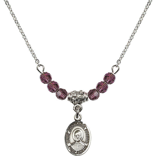 Sterling Silver Saint Josemaria Escriva Birthstone Necklace with Amethyst Beads - 9362