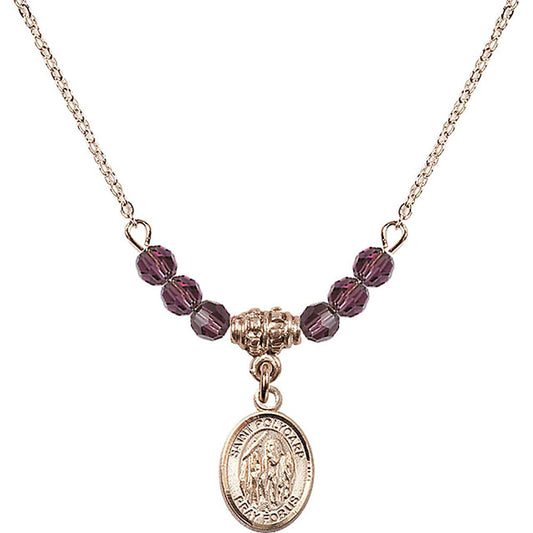 14kt Gold Filled Saint Polycarp of Smyrna Birthstone Necklace with Amethyst Beads - 9363