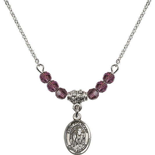 Sterling Silver Saint Polycarp of Smyrna Birthstone Necklace with Amethyst Beads - 9363