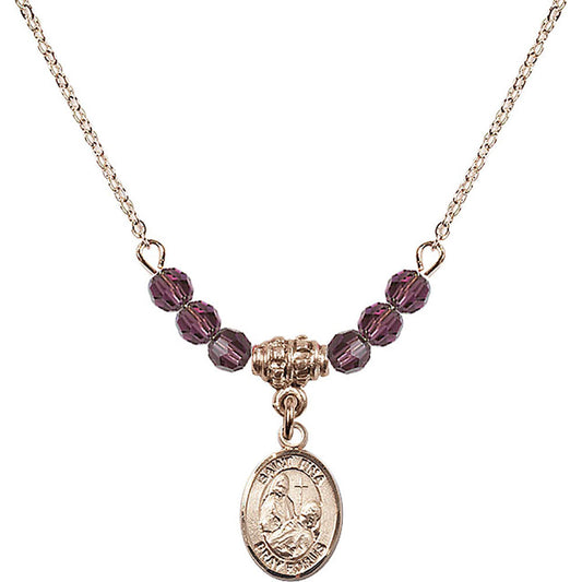 14kt Gold Filled Saint Fina Birthstone Necklace with Amethyst Beads - 9364