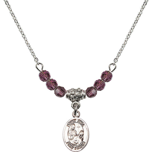 Sterling Silver Saint Fina Birthstone Necklace with Amethyst Beads - 9364