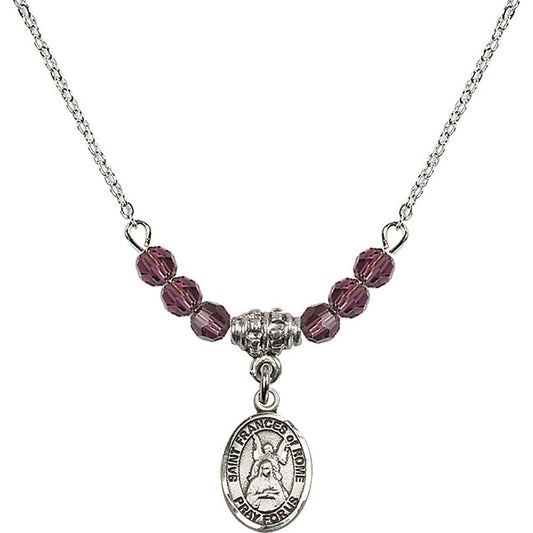 Sterling Silver Saint Frances of Rome Birthstone Necklace with Amethyst Beads - 9365