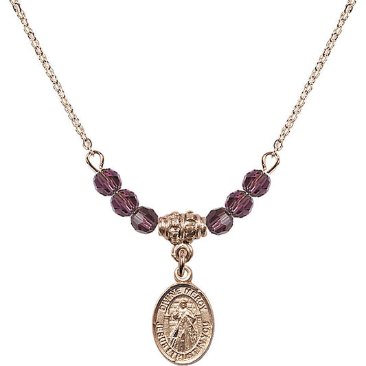 14kt Gold Filled Divine Mercy Birthstone Necklace with Amethyst Beads - 9366