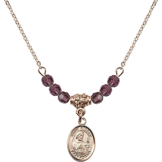 14kt Gold Filled Saint Kieran Birthstone Necklace with Amethyst Beads - 9367