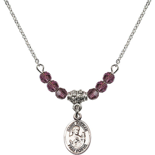 Sterling Silver Saint Kieran Birthstone Necklace with Amethyst Beads - 9367