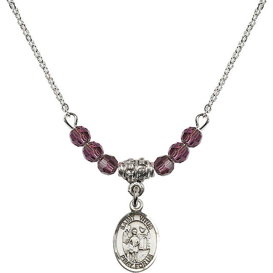 Sterling Silver Saint Vitus Birthstone Necklace with Amethyst Beads - 9368