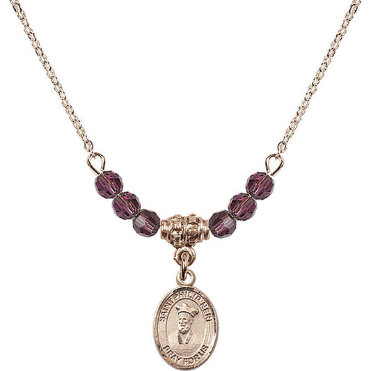 14kt Gold Filled Saint Philip Neri Birthstone Necklace with Amethyst Beads - 9369