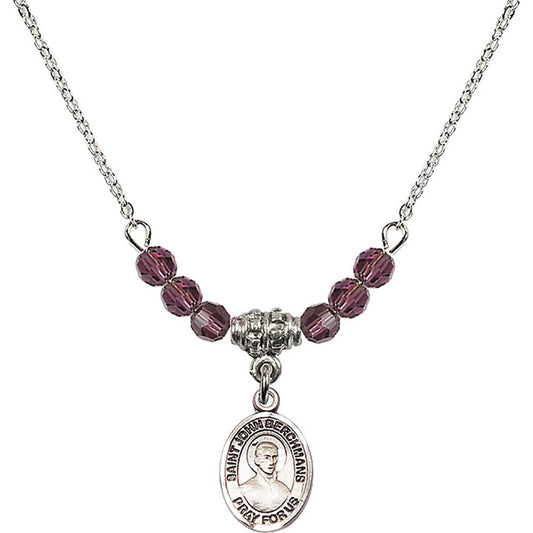 Sterling Silver Saint John Berchmans Birthstone Necklace with Amethyst Beads - 9370