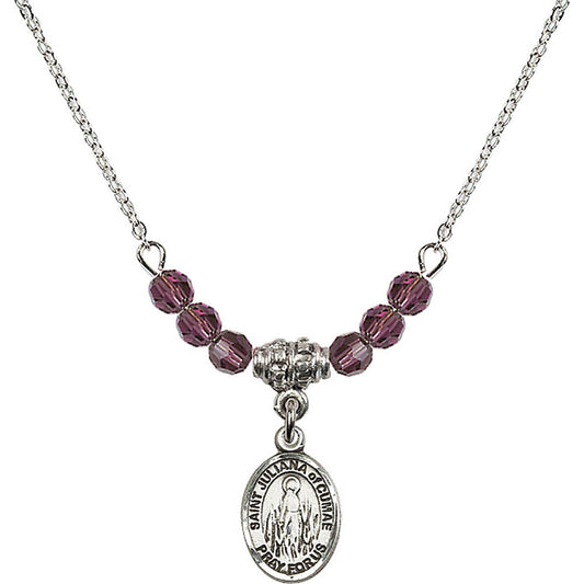 Sterling Silver Saint Juliana of Cumae Birthstone Necklace with Amethyst Beads - 9372