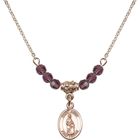 14kt Gold Filled Saint Anne Birthstone Necklace with Amethyst Beads - 9374