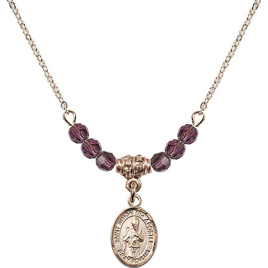 14kt Gold Filled Saint Simon the Apostle Birthstone Necklace with Amethyst Beads - 9375