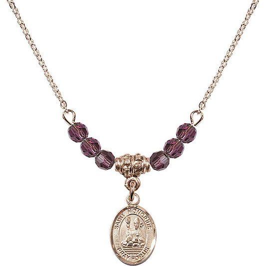 14kt Gold Filled Saint Honorius of Amiens Birthstone Necklace with Amethyst Beads - 9376