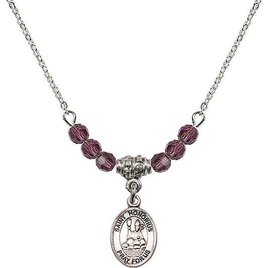 Sterling Silver Saint Honorius of Amiens Birthstone Necklace with Amethyst Beads - 9376