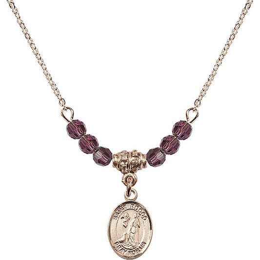 14kt Gold Filled Saint Rocco Birthstone Necklace with Amethyst Beads - 9377