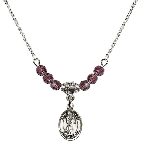 Sterling Silver Saint Rocco Birthstone Necklace with Amethyst Beads - 9377