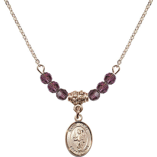 14kt Gold Filled Saint Uriel the Archangel Birthstone Necklace with Amethyst Beads - 9378