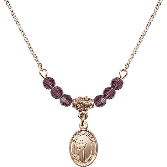 14kt Gold Filled Saint Aidan of Lindesfarne Birthstone Necklace with Amethyst Beads - 9381