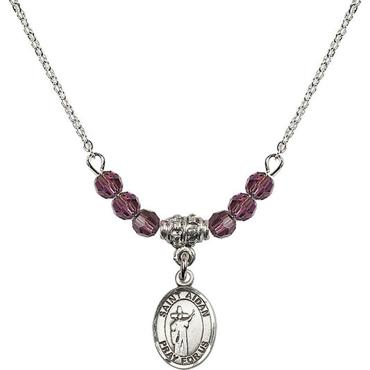 Sterling Silver Saint Aidan of Lindesfarne Birthstone Necklace with Amethyst Beads - 9381