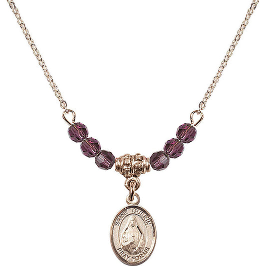 14kt Gold Filled Saint Theodora Birthstone Necklace with Amethyst Beads - 9382