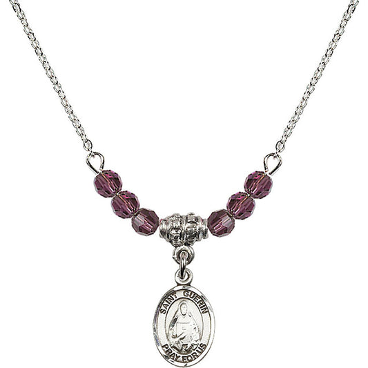Sterling Silver Saint Theodora Birthstone Necklace with Amethyst Beads - 9382