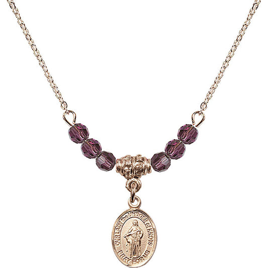14kt Gold Filled Our Lady the Undoer of Knots Birthstone Necklace with Amethyst Beads - 9383
