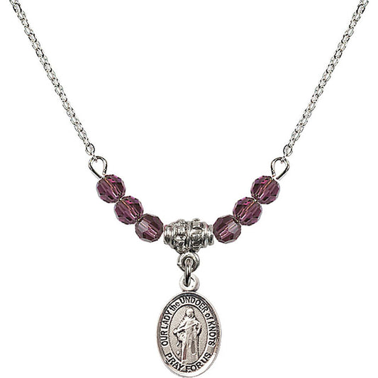 Sterling Silver Our Lady the Undoer of Knots Birthstone Necklace with Amethyst Beads - 9383