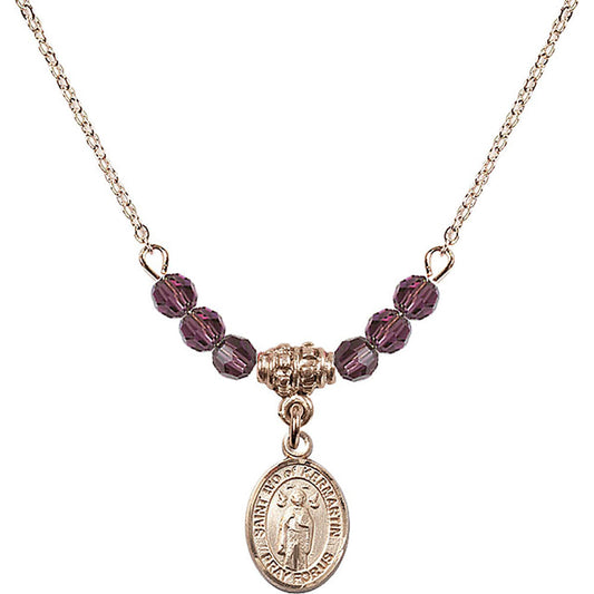 14kt Gold Filled Saint Ivo of Kelmartin Birthstone Necklace with Amethyst Beads - 9384