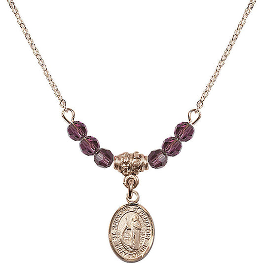 14kt Gold Filled Saint Raymond of Penafort Birthstone Necklace with Amethyst Beads - 9385