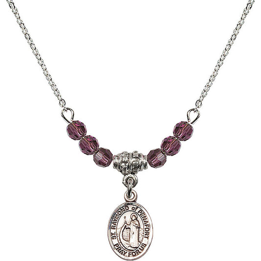 Sterling Silver Saint Raymond of Penafort Birthstone Necklace with Amethyst Beads - 9385