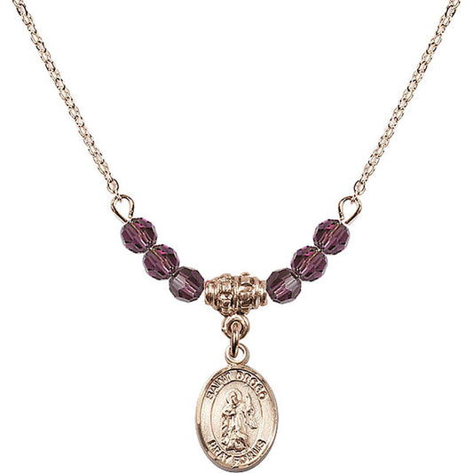 14kt Gold Filled Saint Drogo Birthstone Necklace with Amethyst Beads - 9386