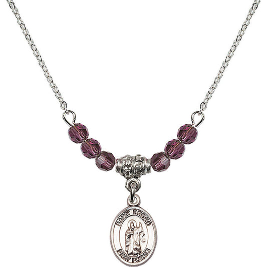 Sterling Silver Saint Drogo Birthstone Necklace with Amethyst Beads - 9386