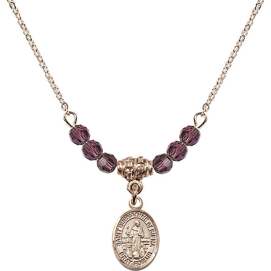 14kt Gold Filled Saint Bernadine of Sienna Birthstone Necklace with Amethyst Beads - 9387