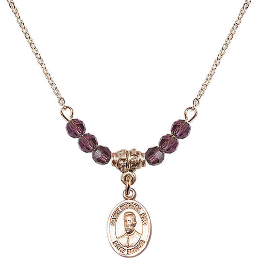 14kt Gold Filled Blessed Miguel Pro Birthstone Necklace with Amethyst Beads - 9389