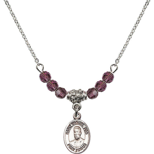 Sterling Silver Blessed Miguel Pro Birthstone Necklace with Amethyst Beads - 9389