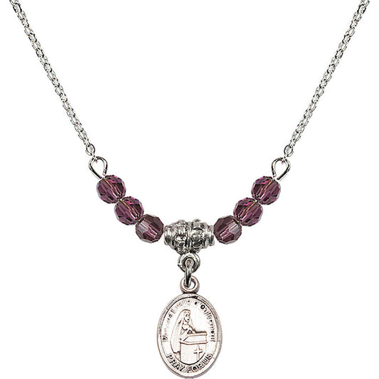 Sterling Silver Blessed Emilee Doultremont Birthstone Necklace with Amethyst Beads - 9390