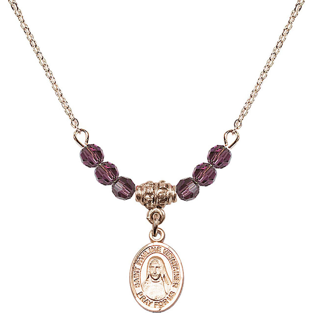 14kt Gold Filled Saint Pauline Visintainer Birthstone Necklace with Amethyst Beads - 9391